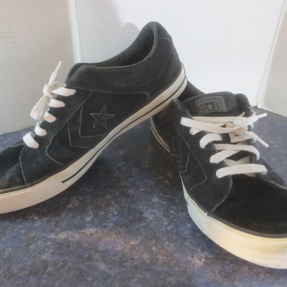 Vintage Retro Old School Black Leather Suede Converse All Star Low Cut Sneakers - Picture 12 of 16